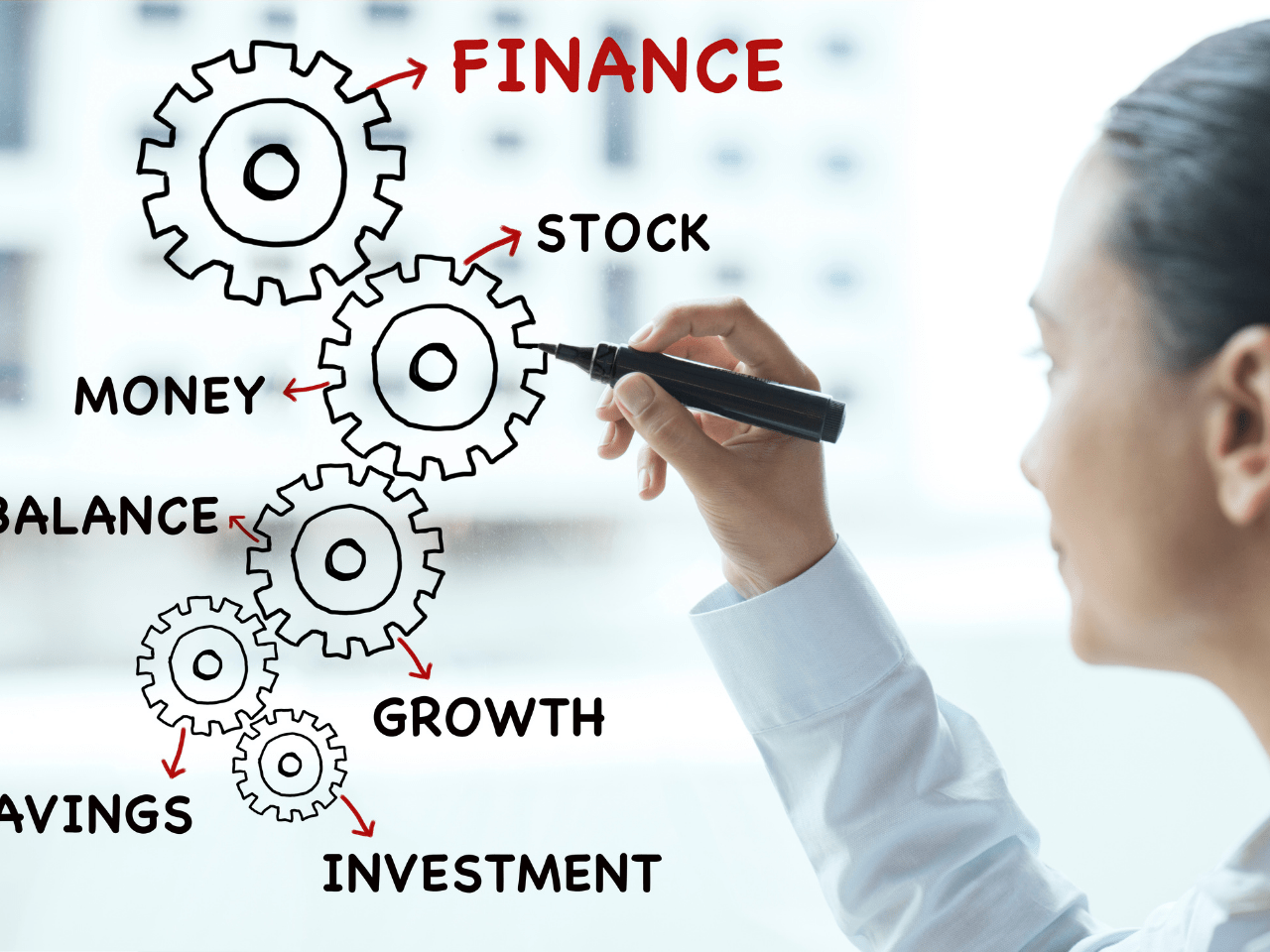 Educator writing financial terms on a white board. About Financial Education Services.