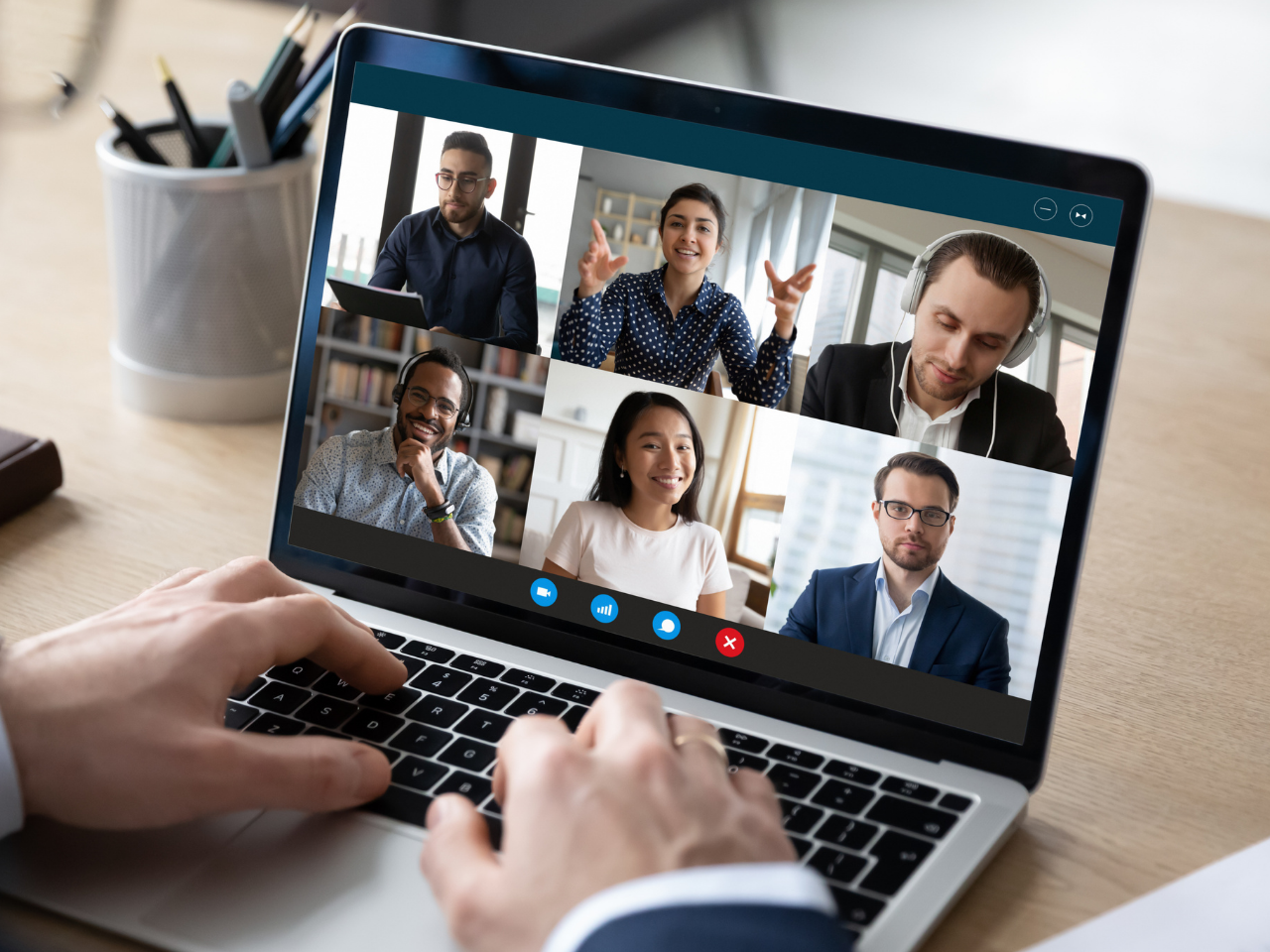 Colleagues Holding Online Video Conference Call. Video Appointment Concept.