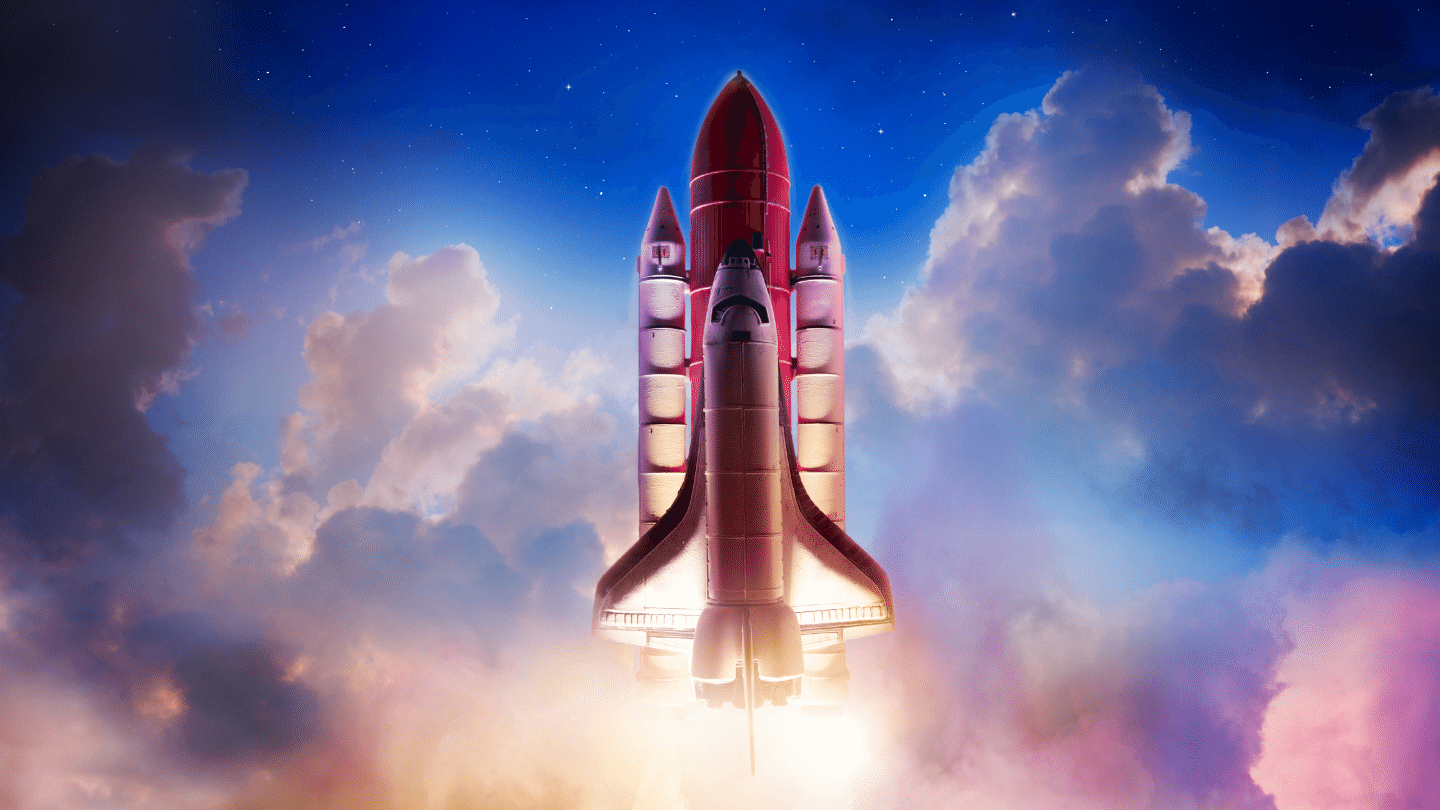 Space shuttle taking off on a mission. Launch Concept.