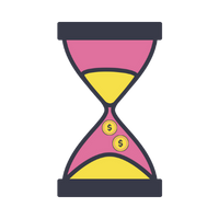 Abstract illustration of money grains of sand falling through an hourglass