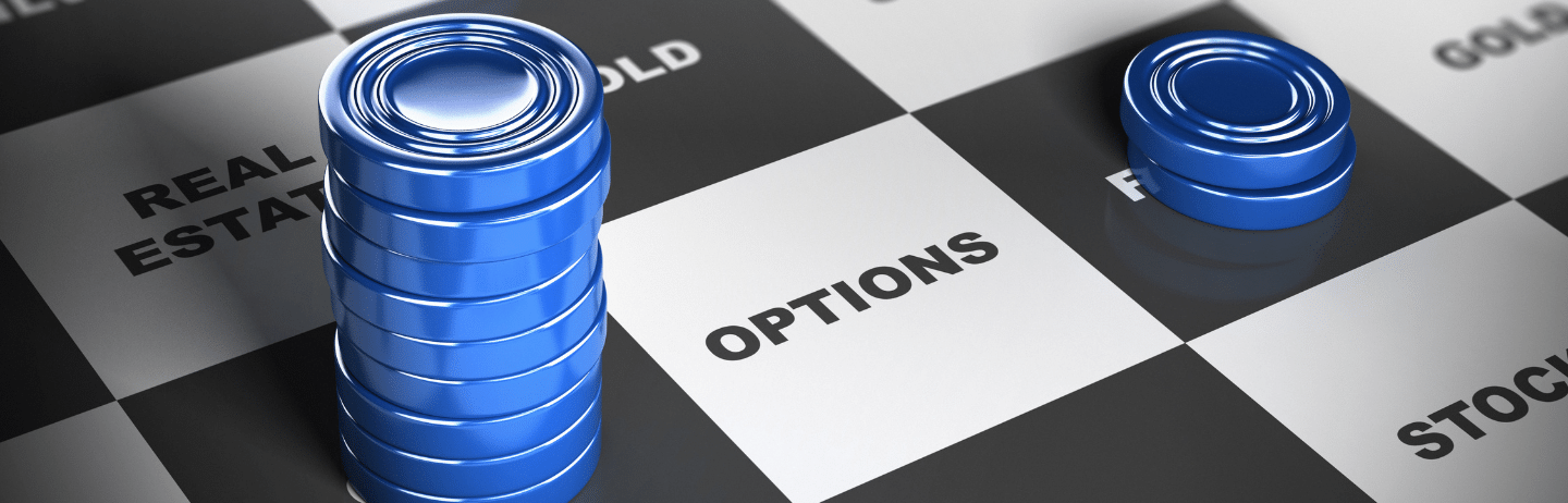 Asset Class Concept. Asset Management or Financial Investments: Blue checker pieces over a financial board where some investment words are written.