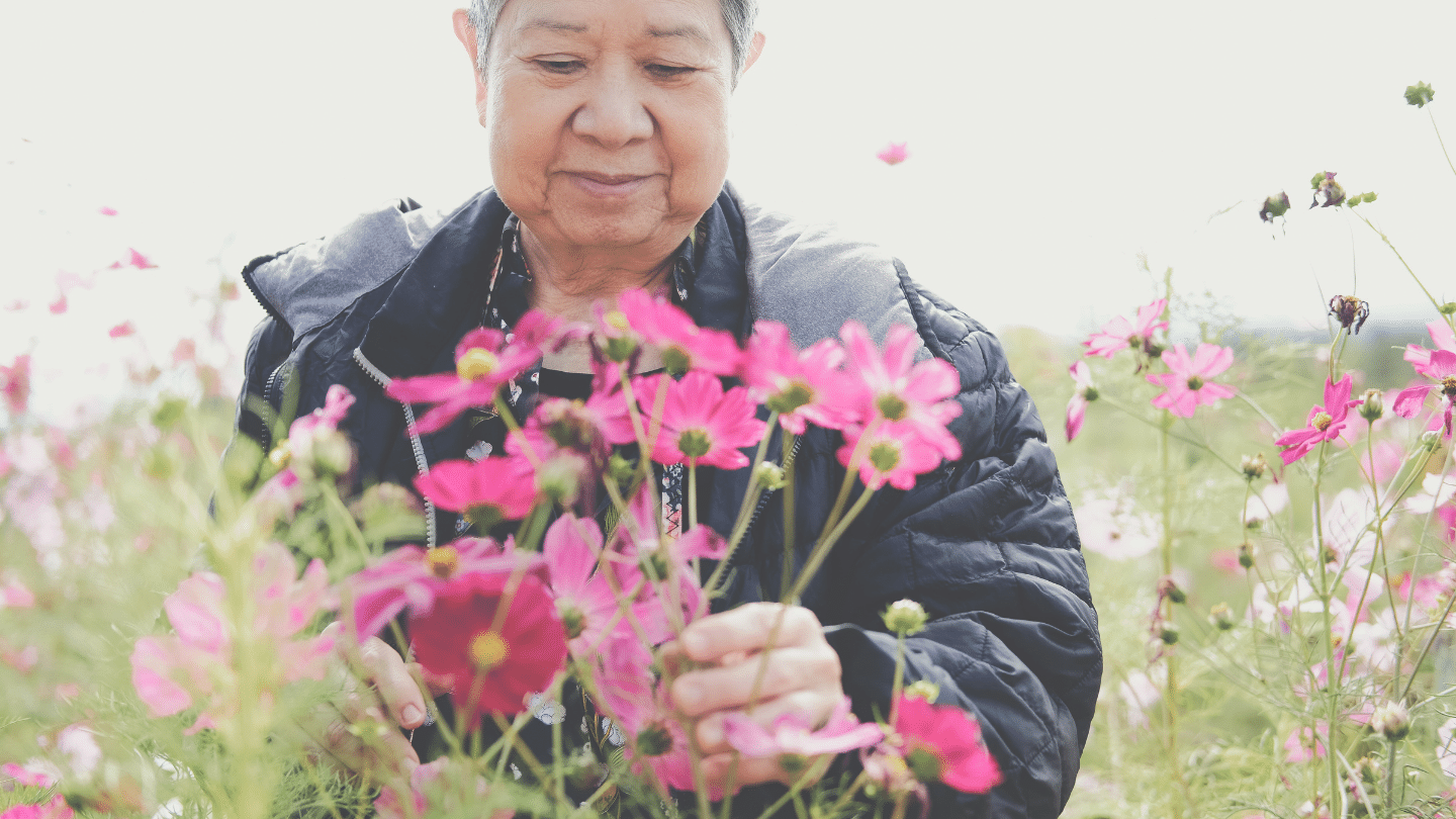 Asian Old Elderly Elder Woman Resting Relaxing in Garden. Senior