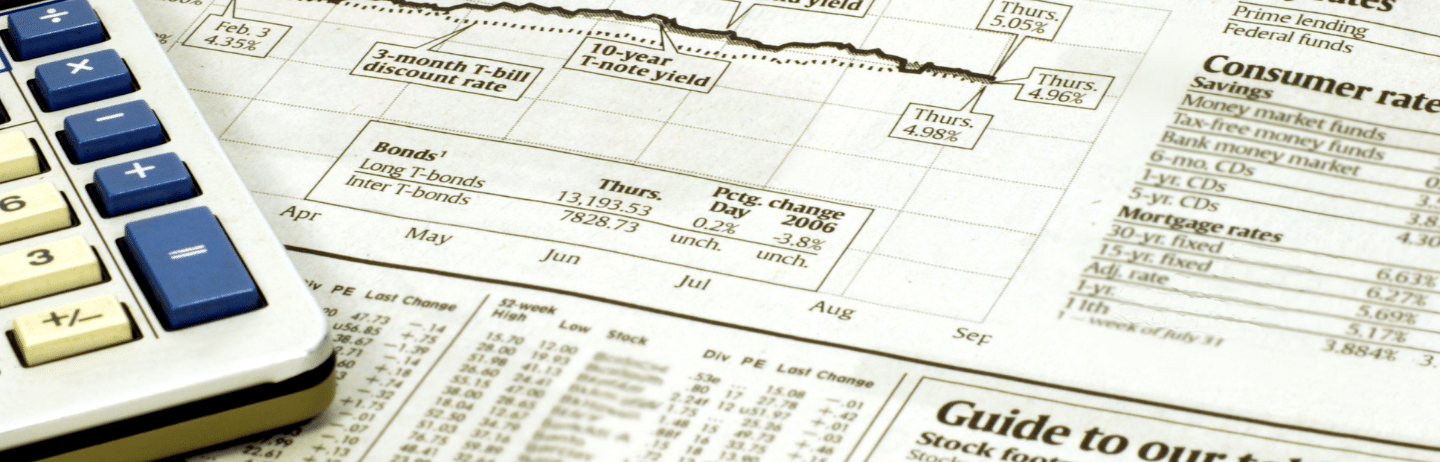 Newspaper clip of Treasury yields. Yield Concept.