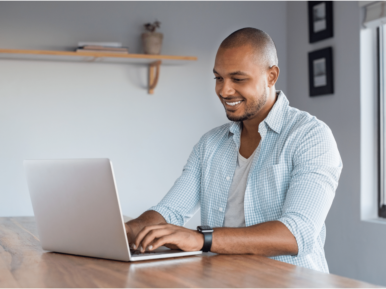 Man working on laptop. Subscribe Concept